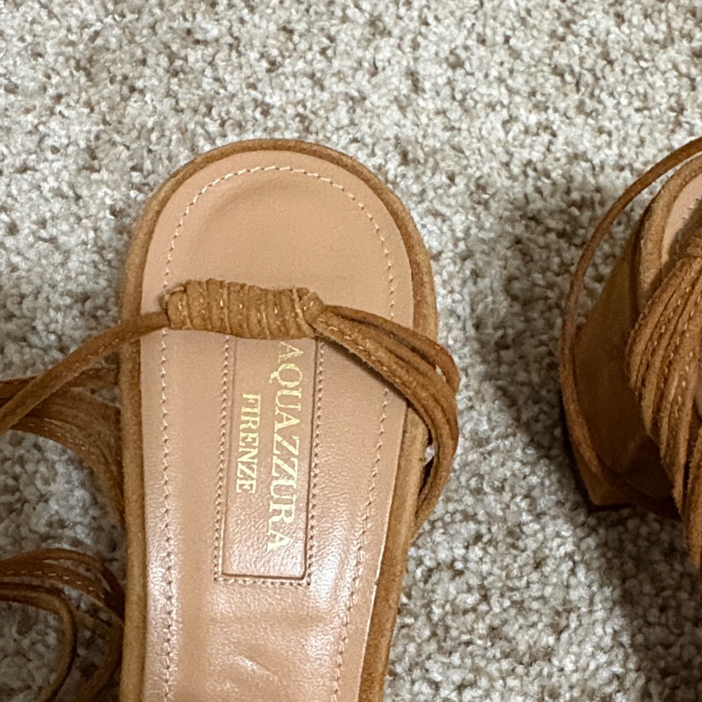 Aquazzura Tan Suede Block Heel Sandal with Ankle Tie - Size 38.5 - Picture 2 of 6